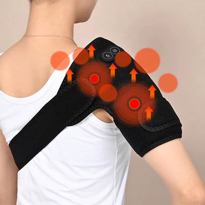 USB Electric Shoulder Brace Heated Knee Massager Vibration Massage Black Support Strap with Adjustable Three Levels of Heating