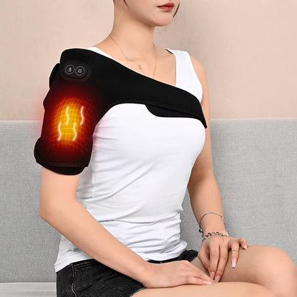 USB Electric Shoulder Brace Heated Knee Massager Vibration Massage Black Support Strap with Adjustable Three Levels of Heating